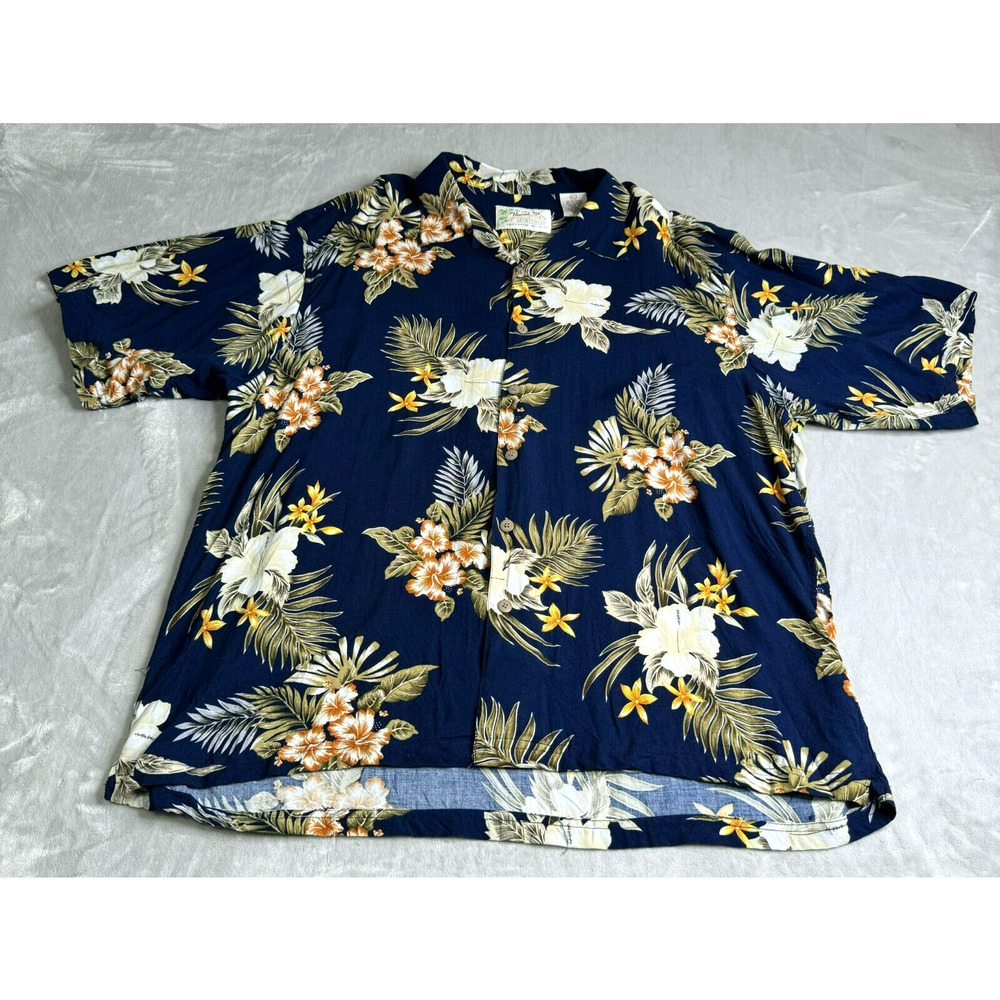 Thumbs Up Hawaiian Shirt Mens XXL Blue Tropical Print Vintage Luau Casual